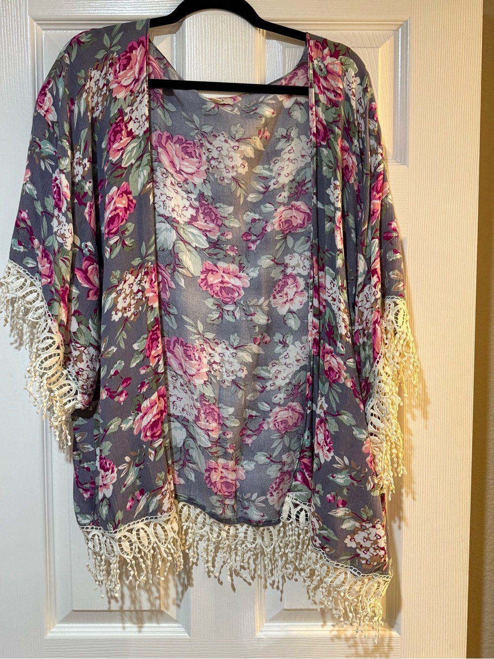 Umgee Floral Lightweight Cardigan in Gray and Pink